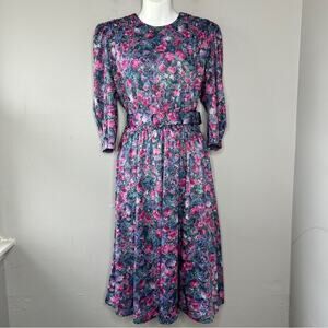 TABBY OF CALIFORNIA Vintage Dress Womens Size 12 Petite Bright Colorful Floral